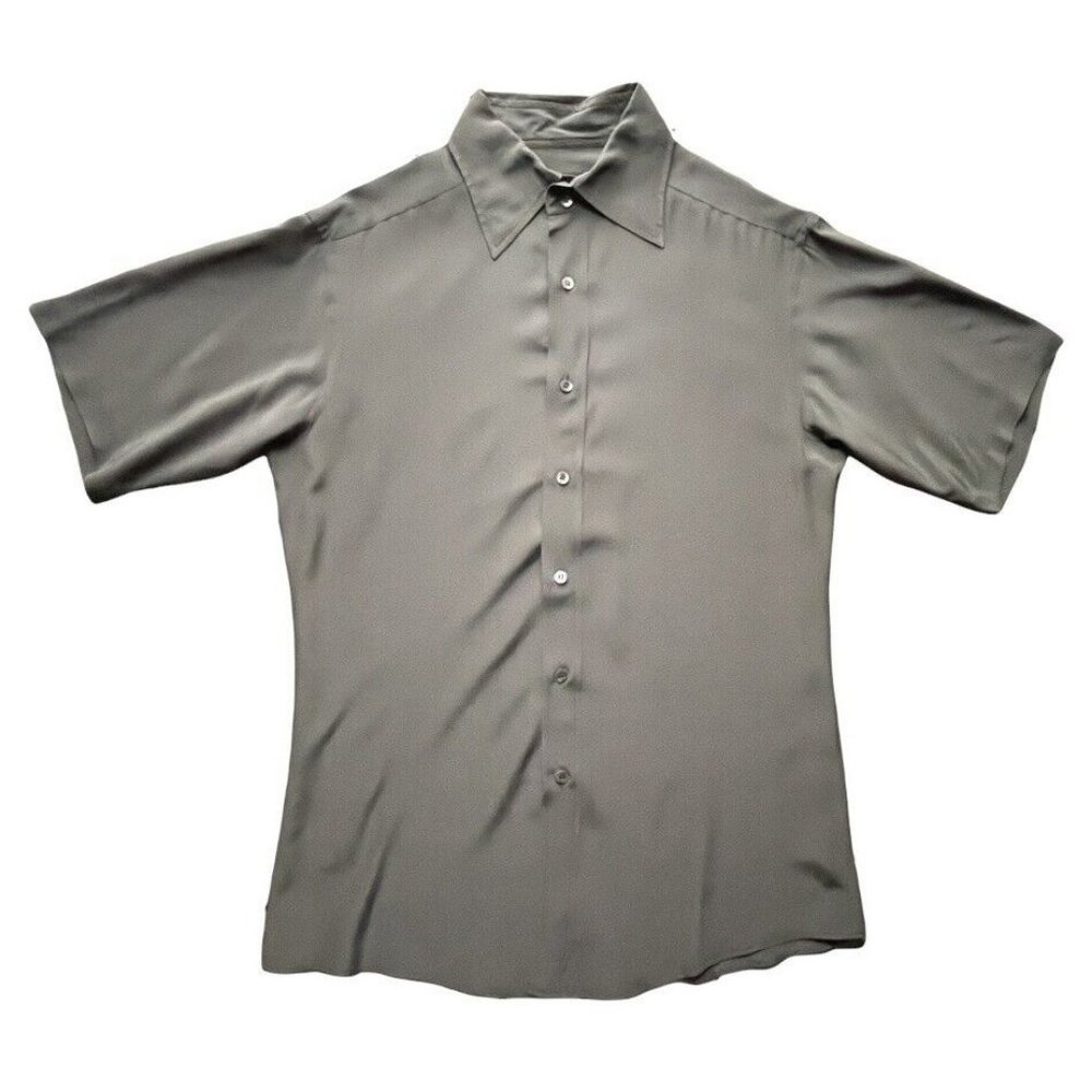 Gucci 100% Silk SS Button Up Shirt Italy Made Vintage Brown Size 16/41 Men